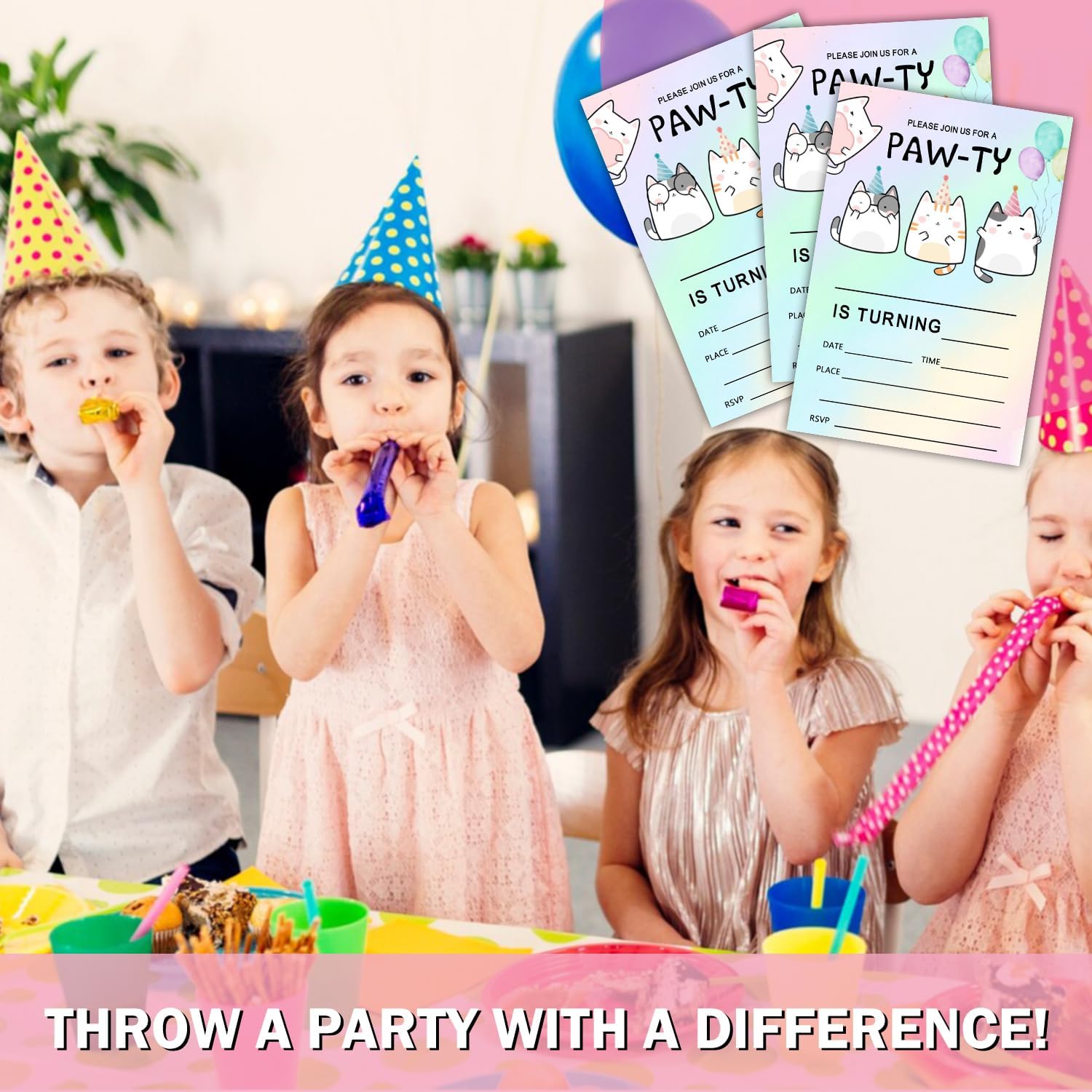 Cute Cat Birthday Invites with Envelopes - FS405