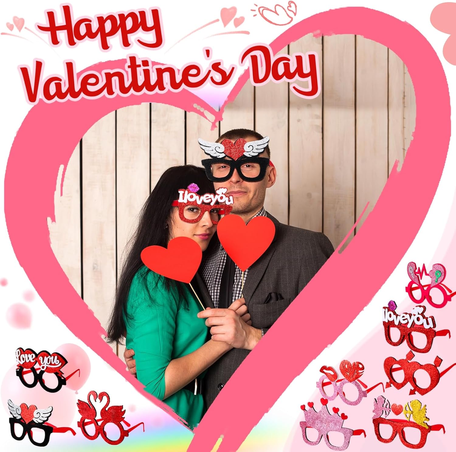Sratte 18 Pieces Pink Heart Sunglasses Party Props