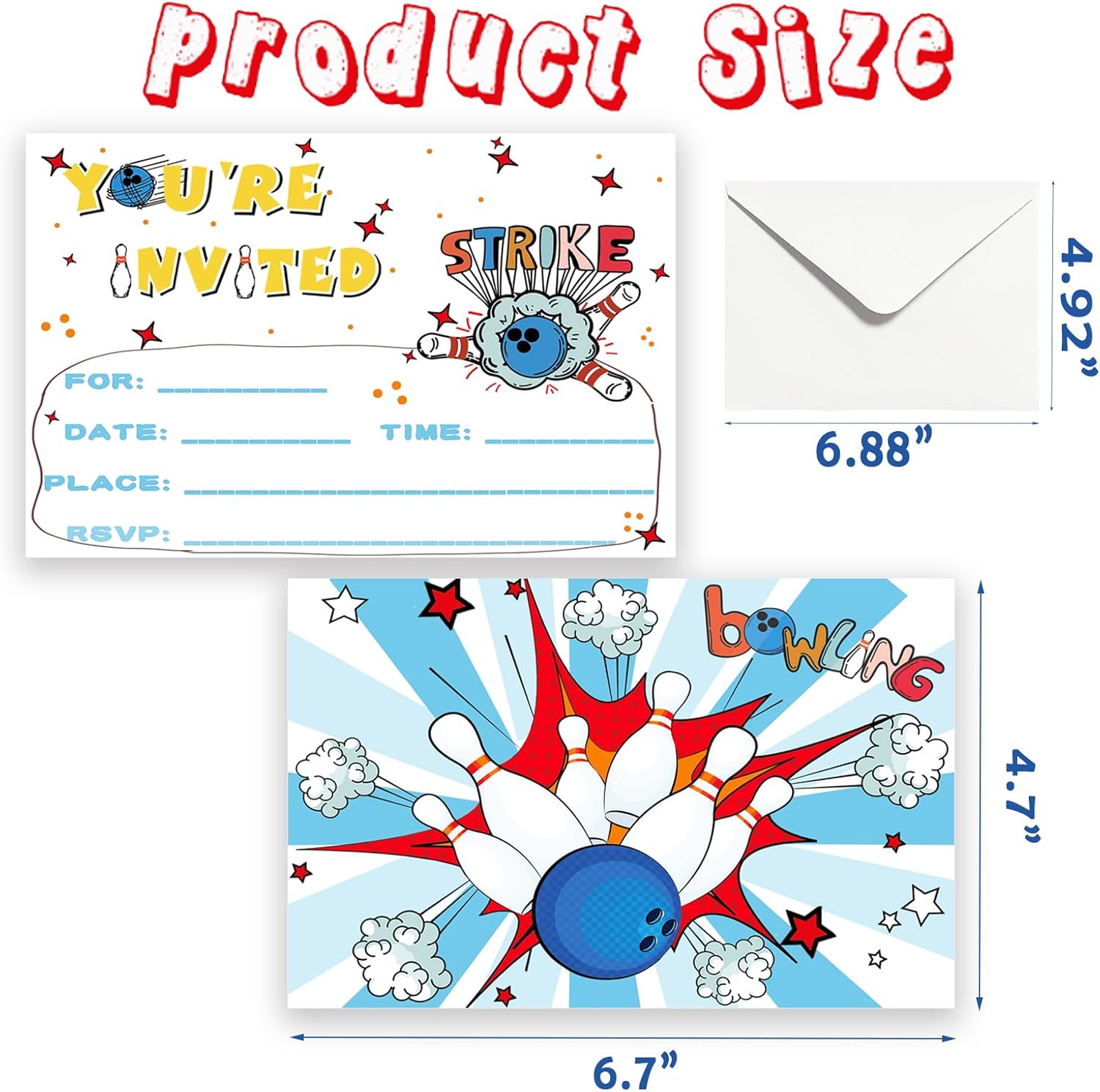 15 Pack Bowling Birthday Invitations with Envelopes