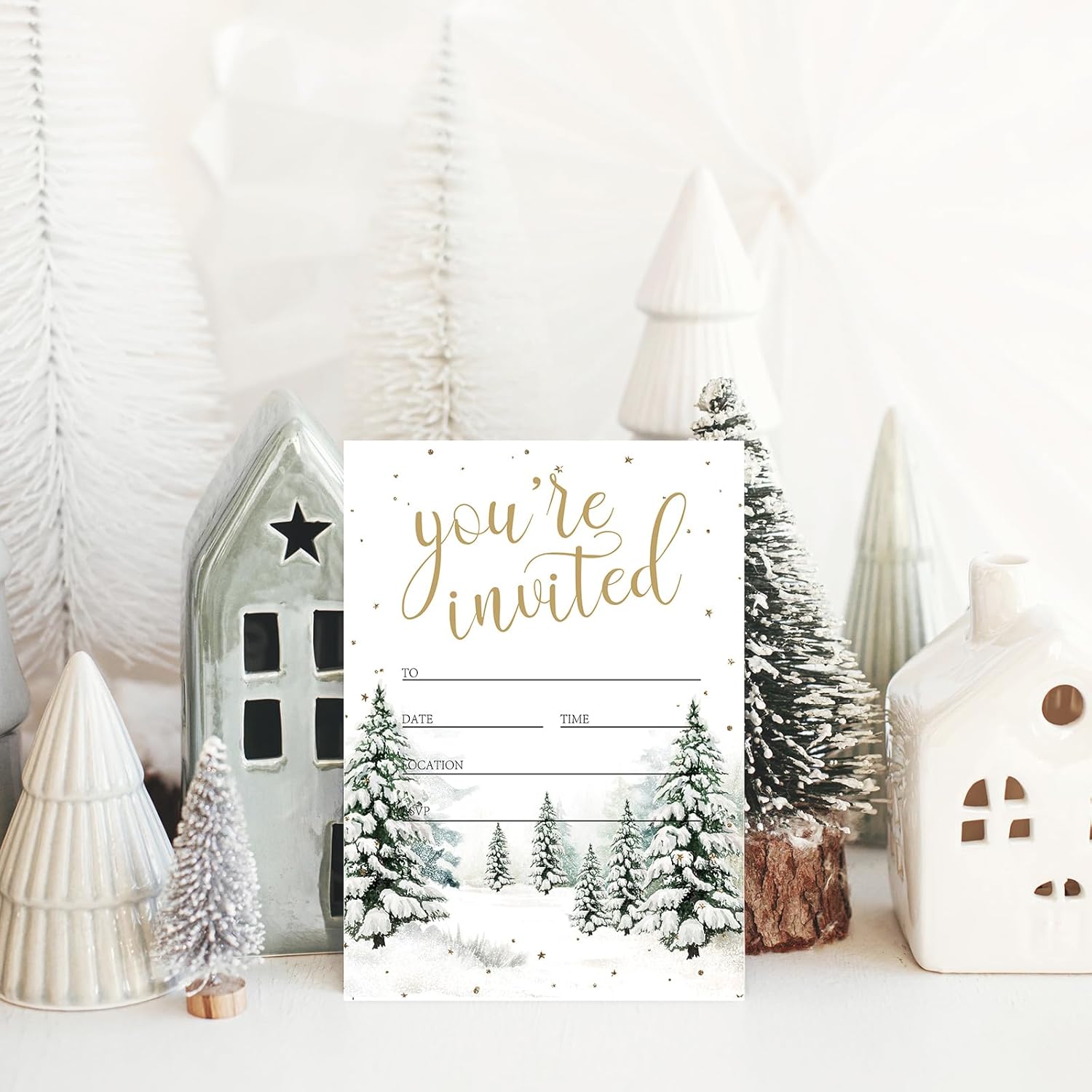 Whaline 25 Pack Christmas Invitations with Envelopes and Stickers