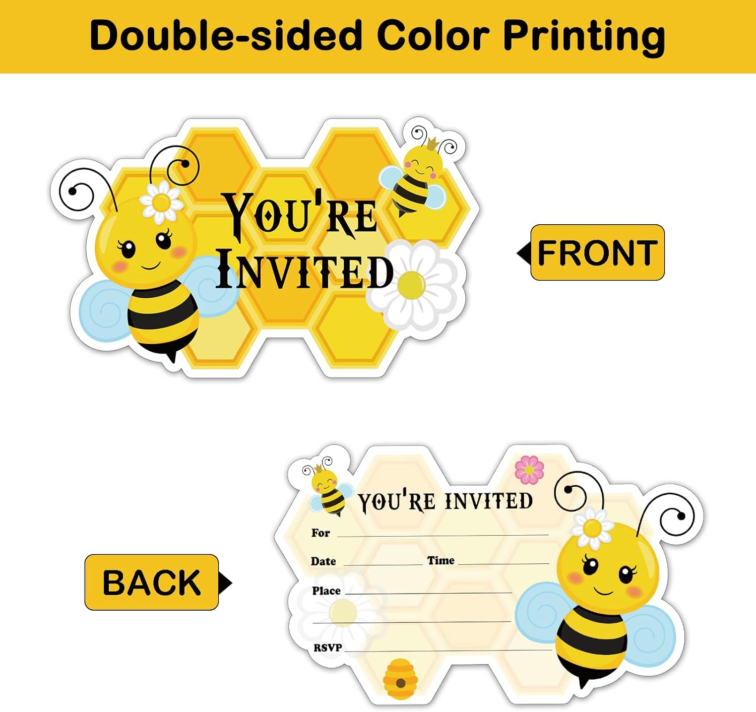 20 Pack Bee Shape Birthday Invitations with Envelopes and Stickers