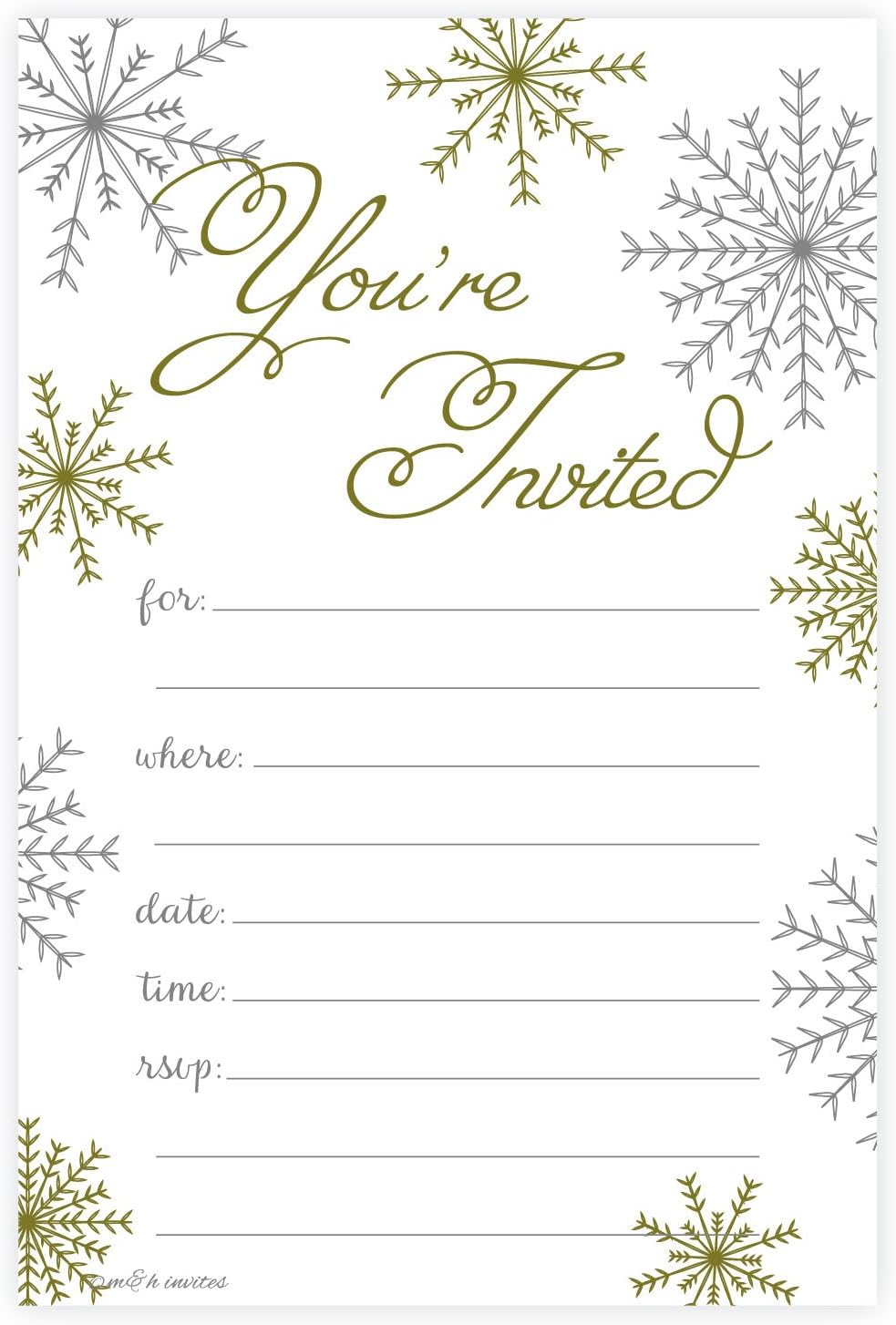 Snowflake Classic Christmas Invitations With Envelopes