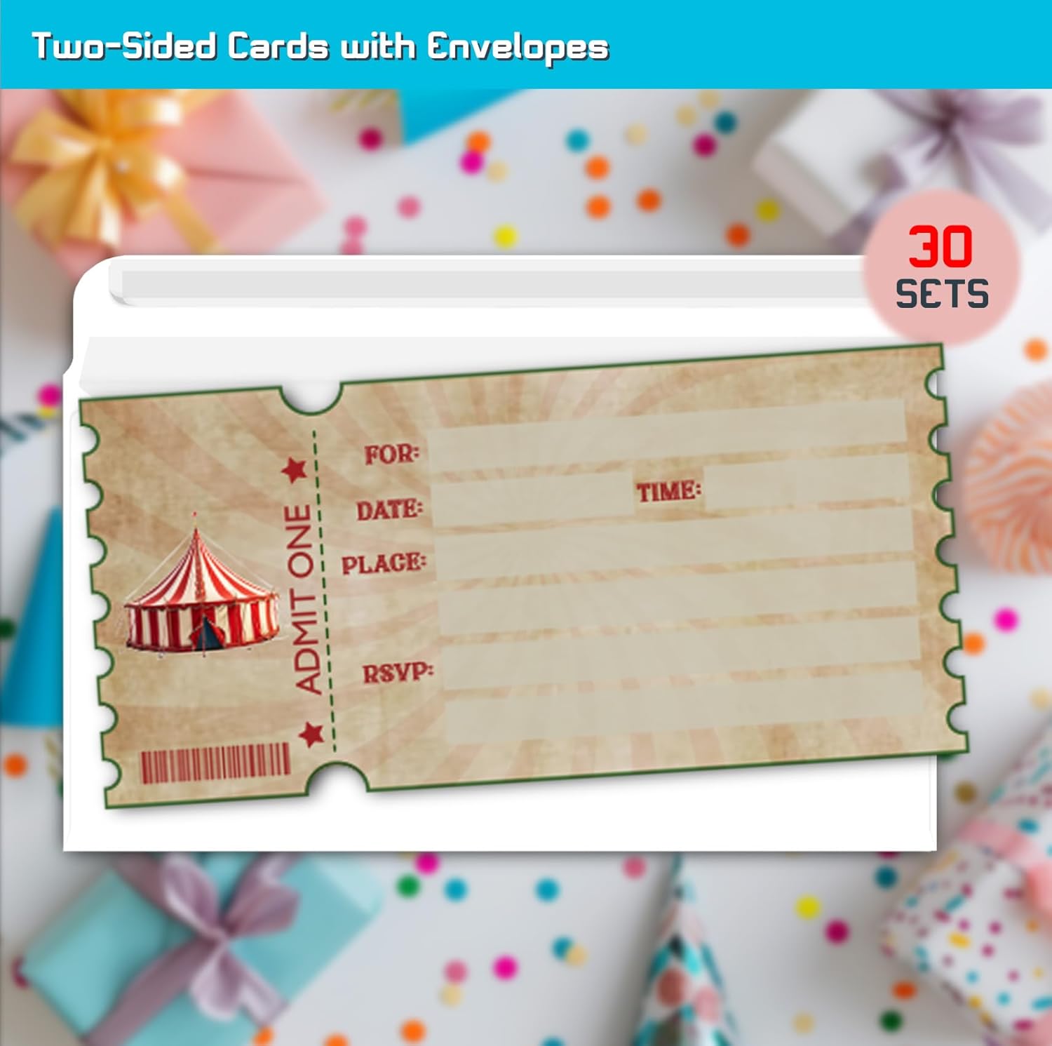 Carnival Circus Birthday Party Invitation Cards 30-Pack