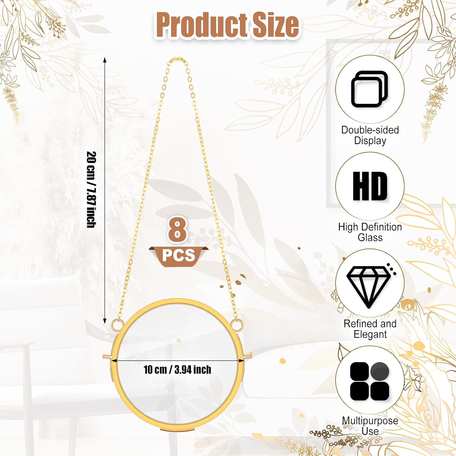 BBTO 8 Pack Round Hanging Glass Frames Set 39 Inch