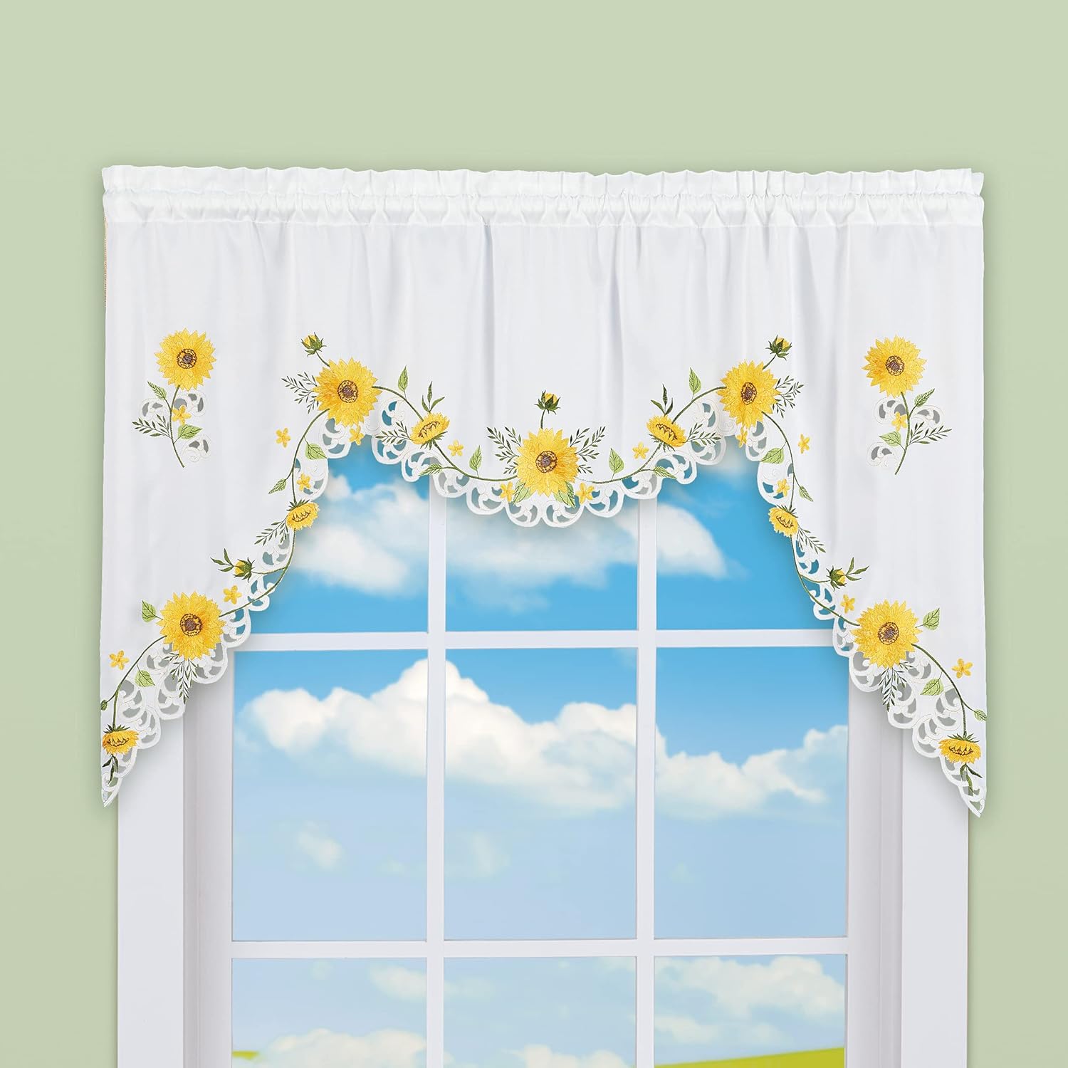 Collections Etc Embroidered Sunflower Kitchen Curtains
