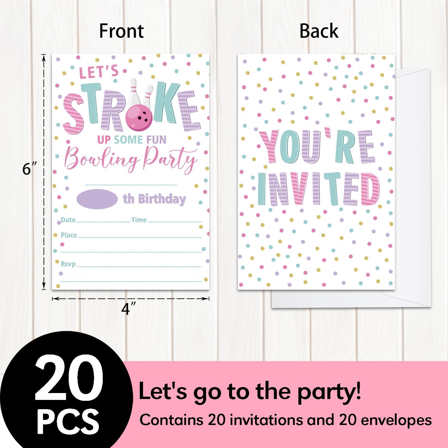 GaNiao Bowling Birthday Party Invites 20 Pcs with Envelopes