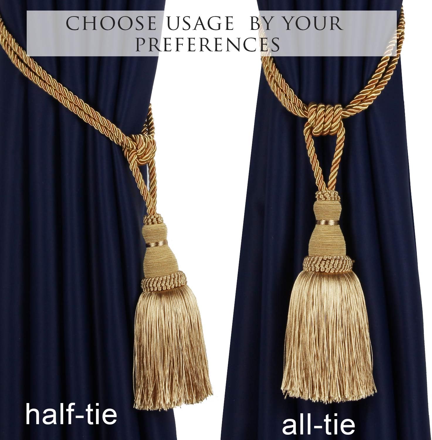 BEL AVENIR 2 Pack Gold Curtain Tiebacks with Tassels