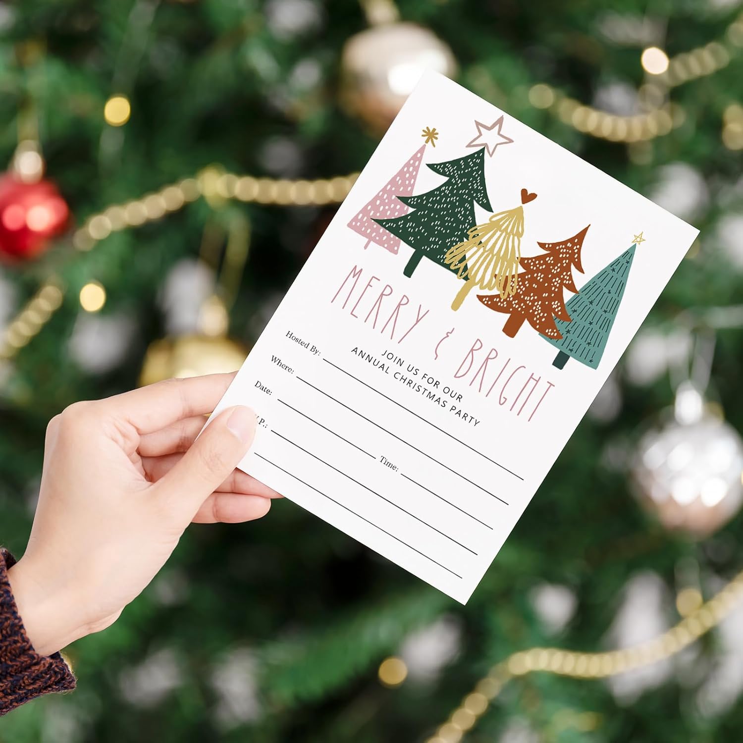 Whaline 25 Pack Boho Christmas Invitations with Envelopes and Stickers