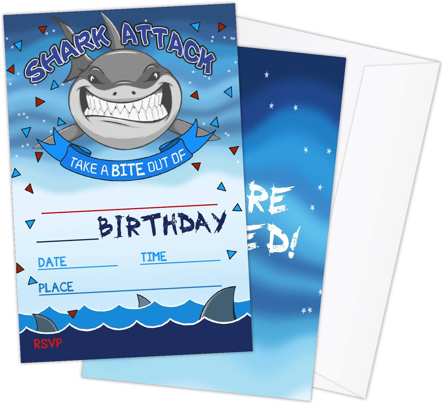 Shark Attack Birthday Party Invitations - 20 Cards