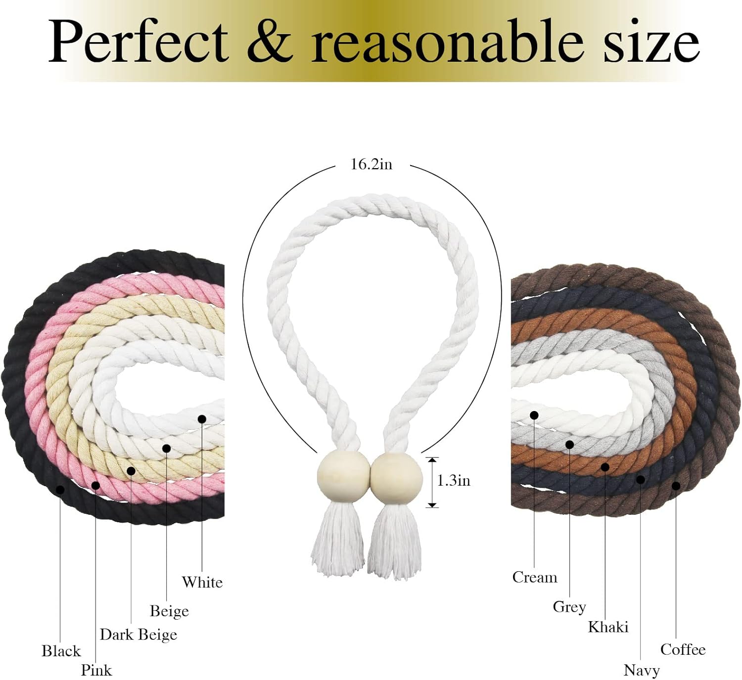 4 Pack White Magnetic Curtain Tiebacks with Wooden Buckle