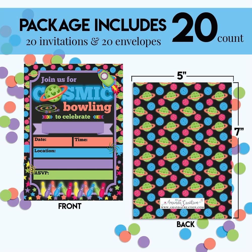 Cosmic Bowling Party Invites 20 5x7 Fill In Cards