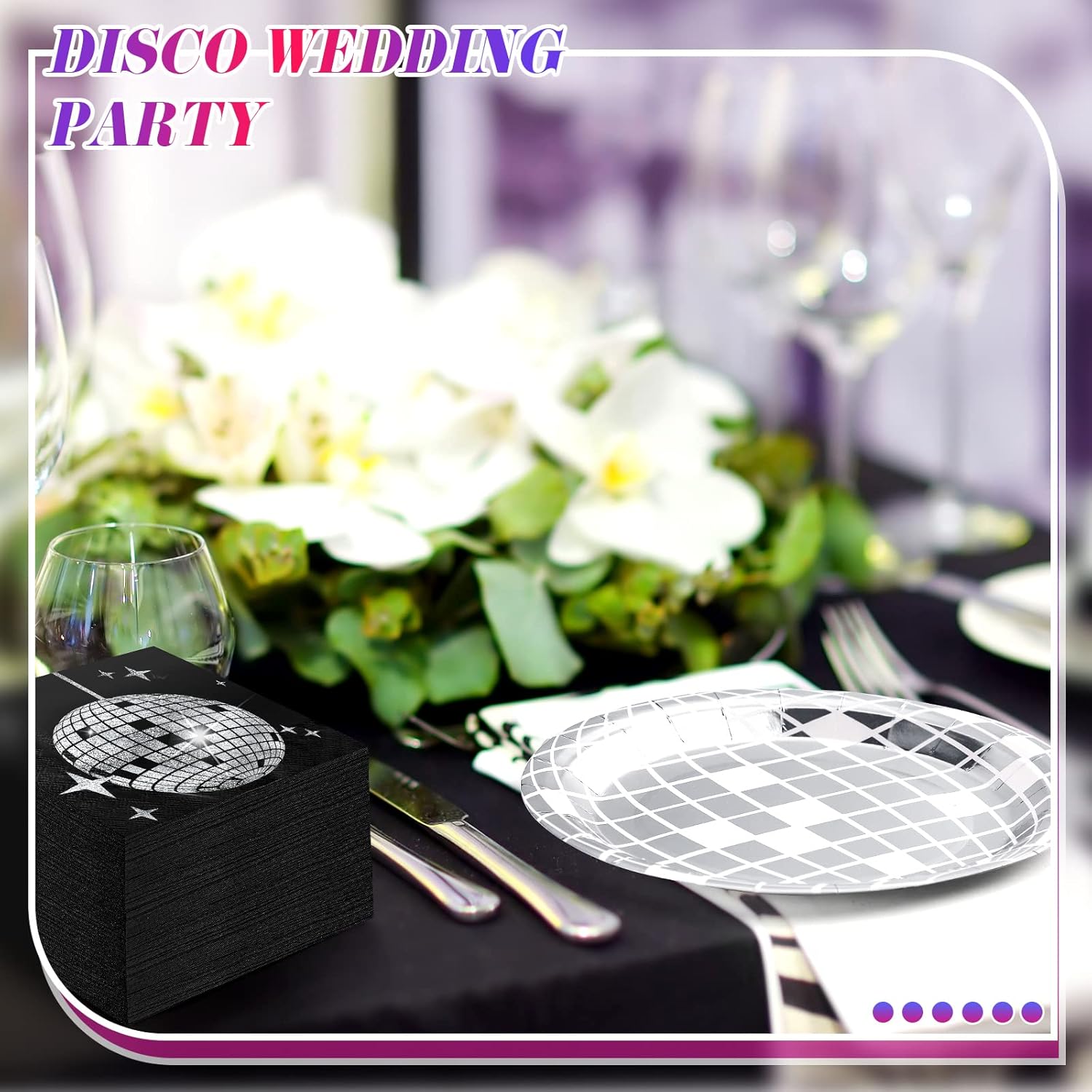 Funtery 200 Pcs Disco Plates and Napkins Party Supplies