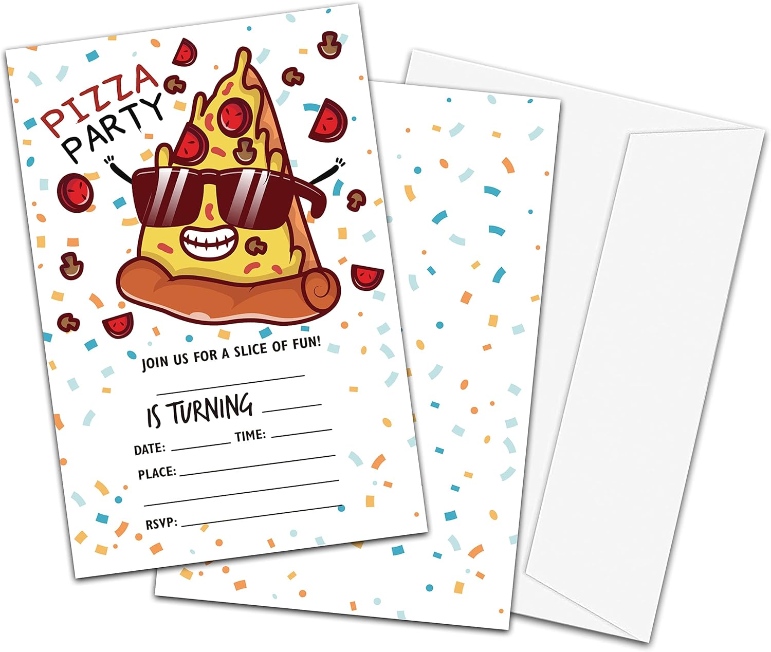 Pizza Party Birthday Invitations 20-Pack with Envelopes 1