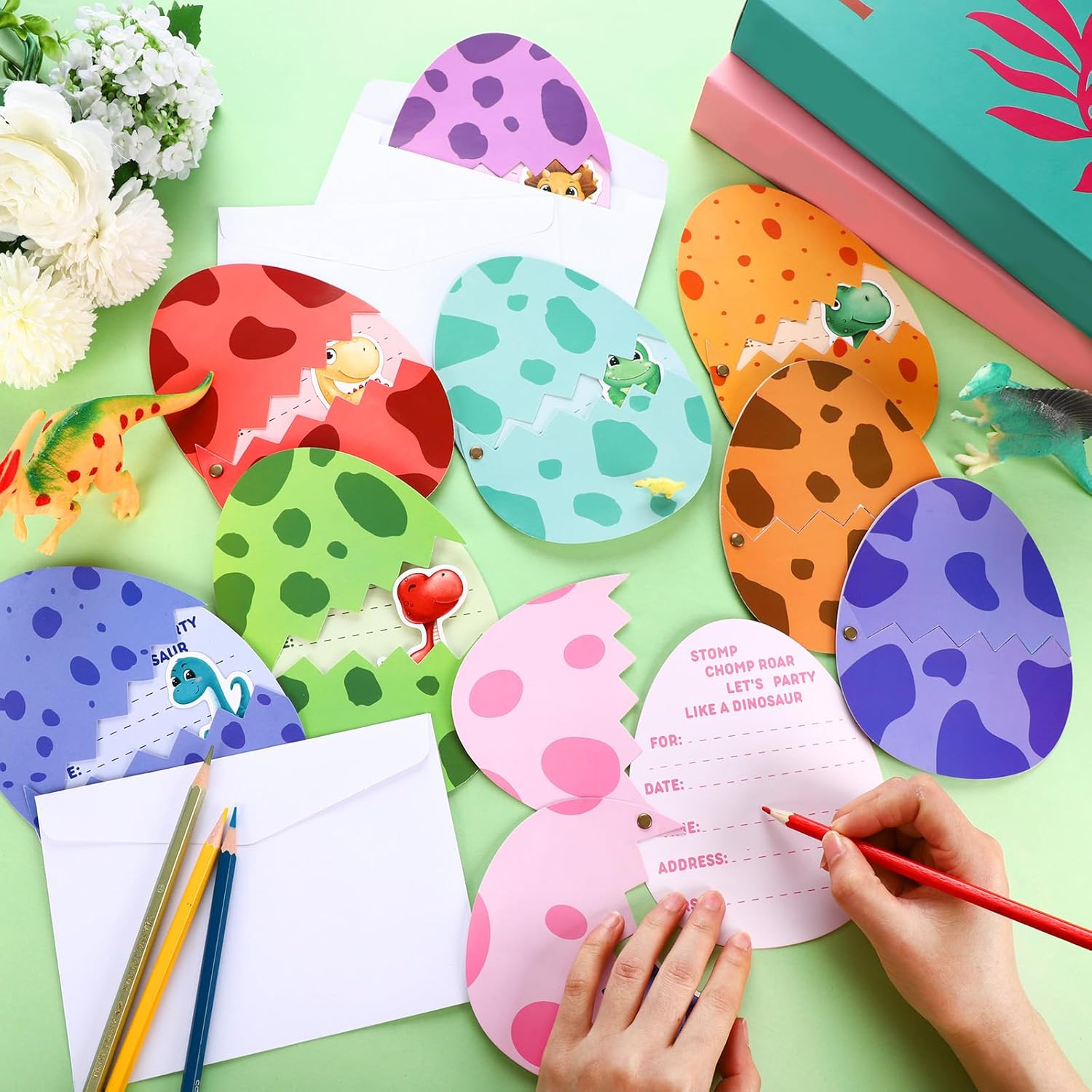 36 Dinosaur Birthday Invitation Cards with Envelopes
