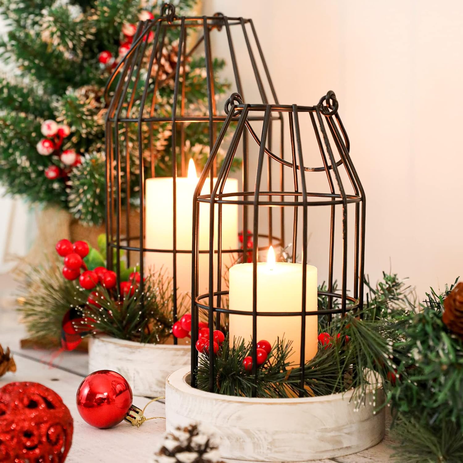 Rustic Farmhouse Candle Lantern Set of 2