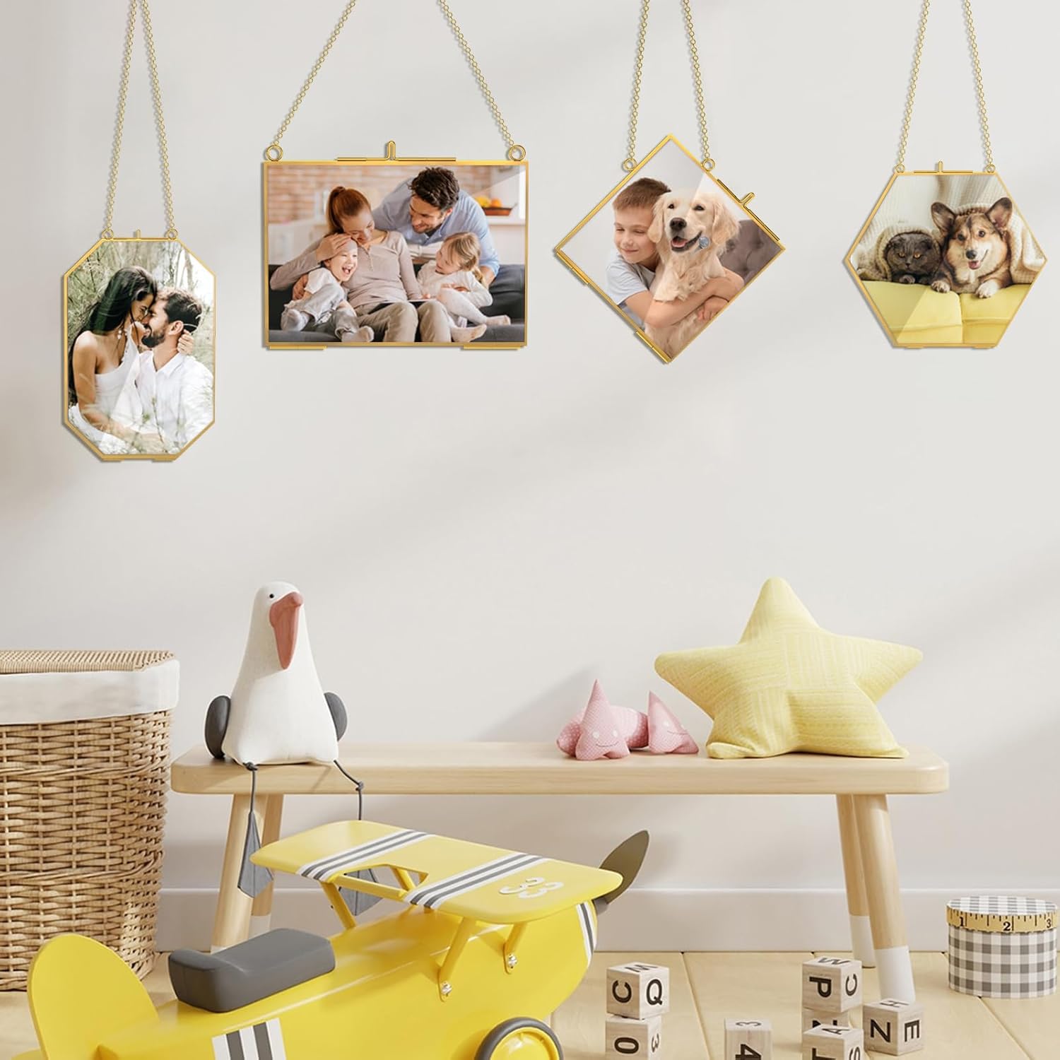 4 Pcs Gold Hanging Glass Picture Frame for DIY Pressed Flower Display