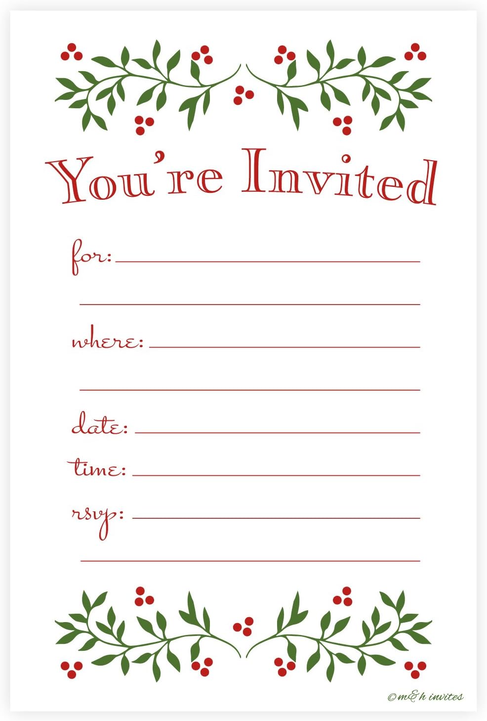 Classic Christmas Holiday Invitations Fill In Style 20 Count With Envelopes