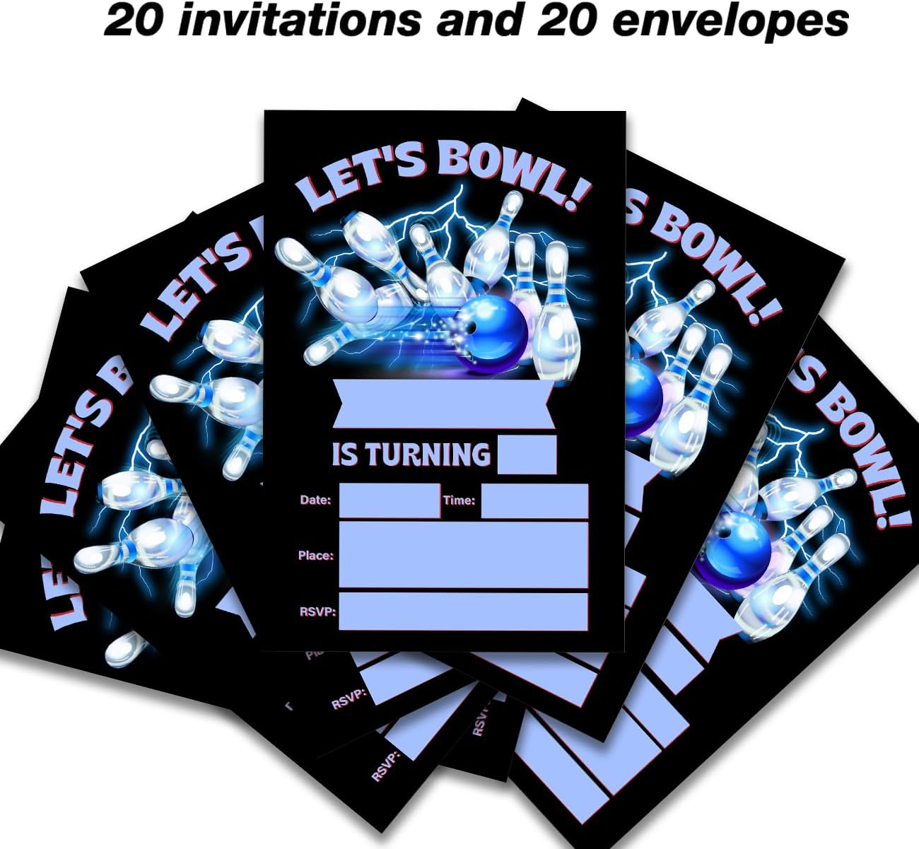 Bowling Birthday Invites with Envelopes Pack of 20
