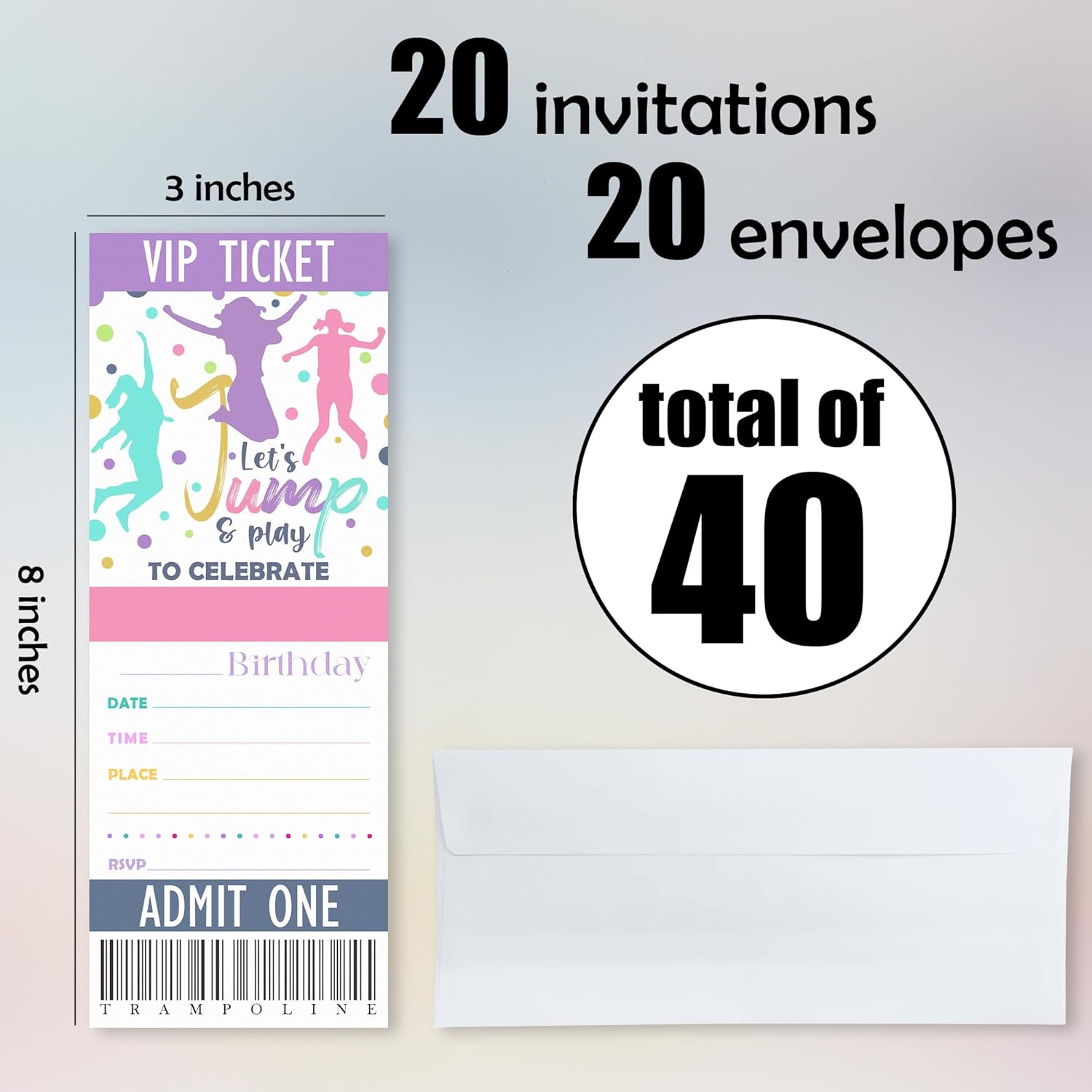 Lets Jump Play Birthday Invitations 20 Pcs