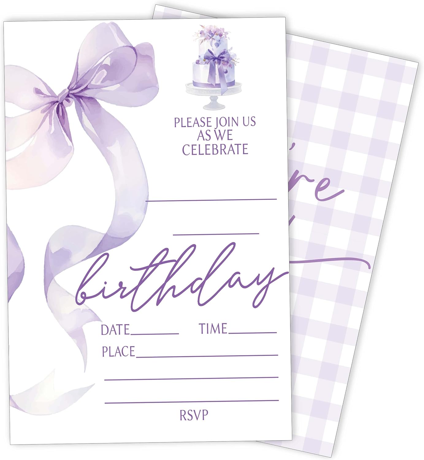 Eronm Purple Bow Birthday Invitations 20 Pack