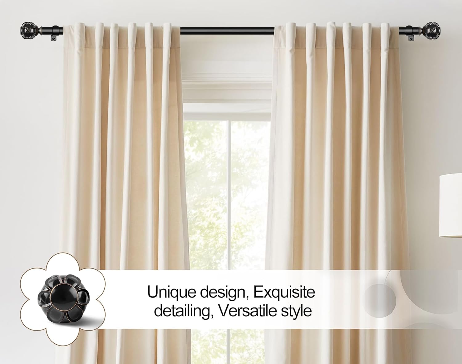 KAMANINA Black Curtain Rod 72-144 Inches Heavy Duty
