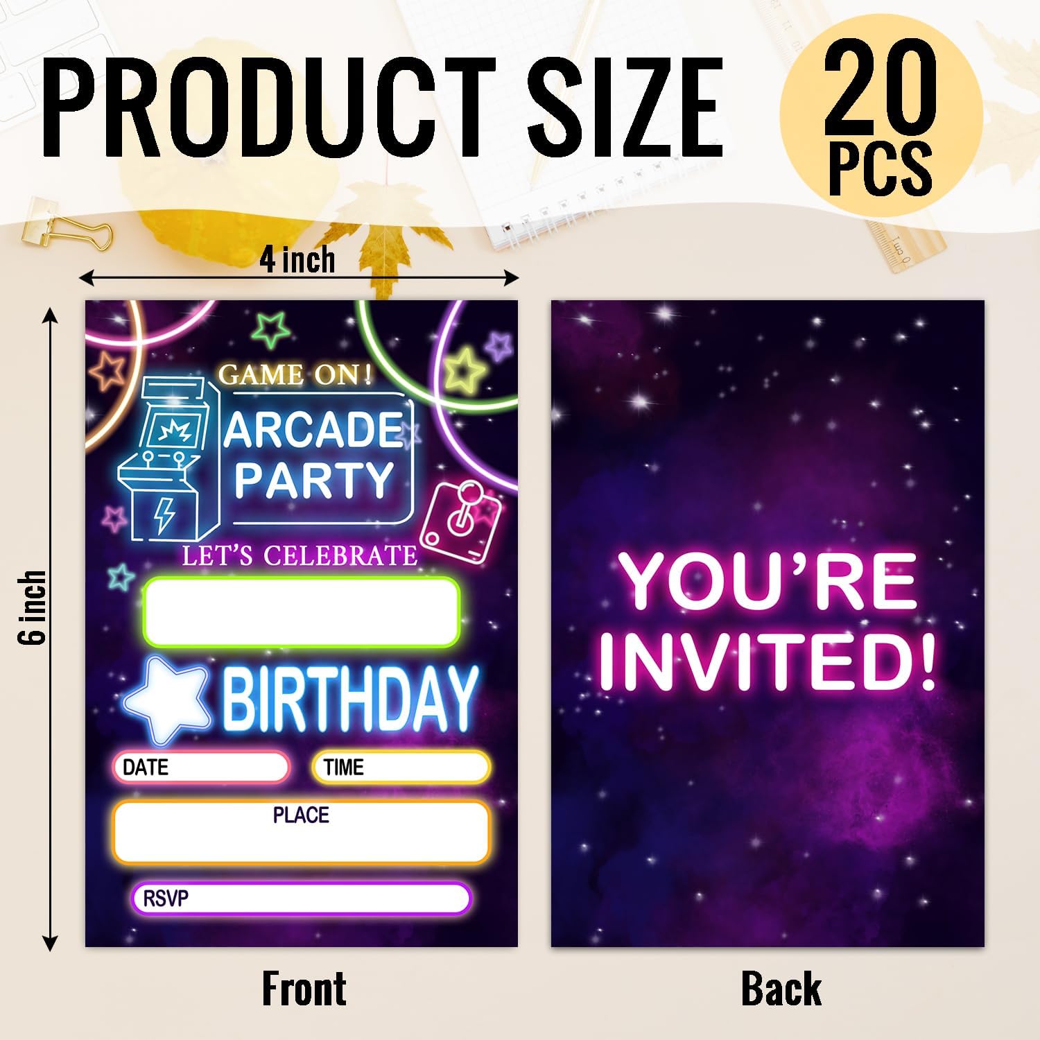 Arcade Party Invitation Cards for Kids 20pcs