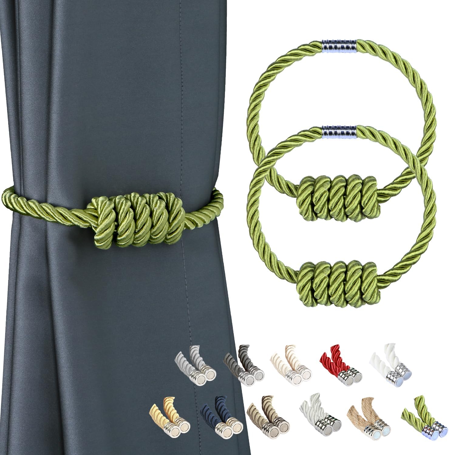 BEL AVENIR Magnetic Curtain Tiebacks 2 Pack Green