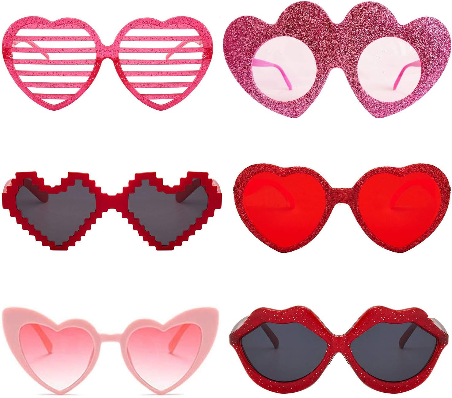 Valentines Day Heart Shaped Photo Booth Glasses Set 6pcs