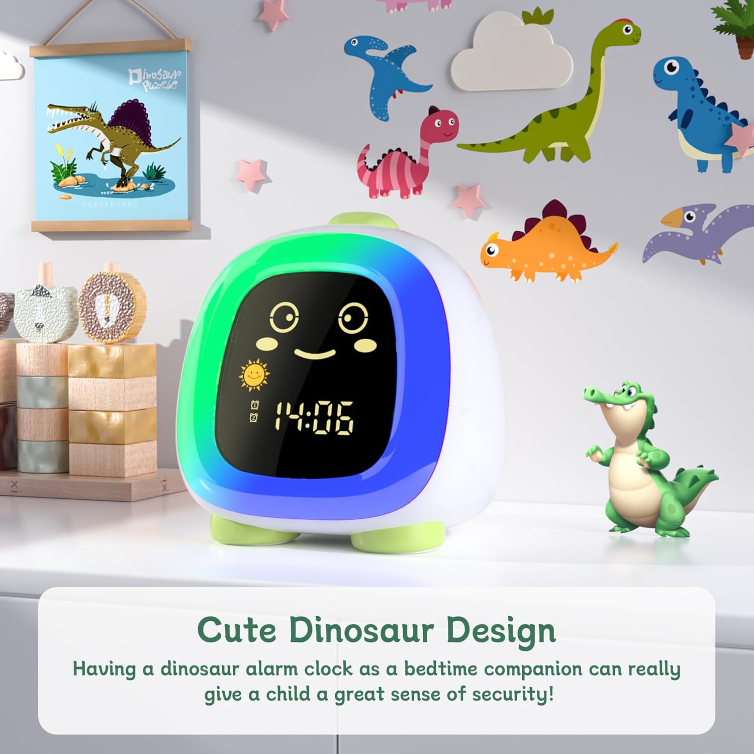 ANALOI Kids Alarm Clock with Night Light and Dinosaur Design