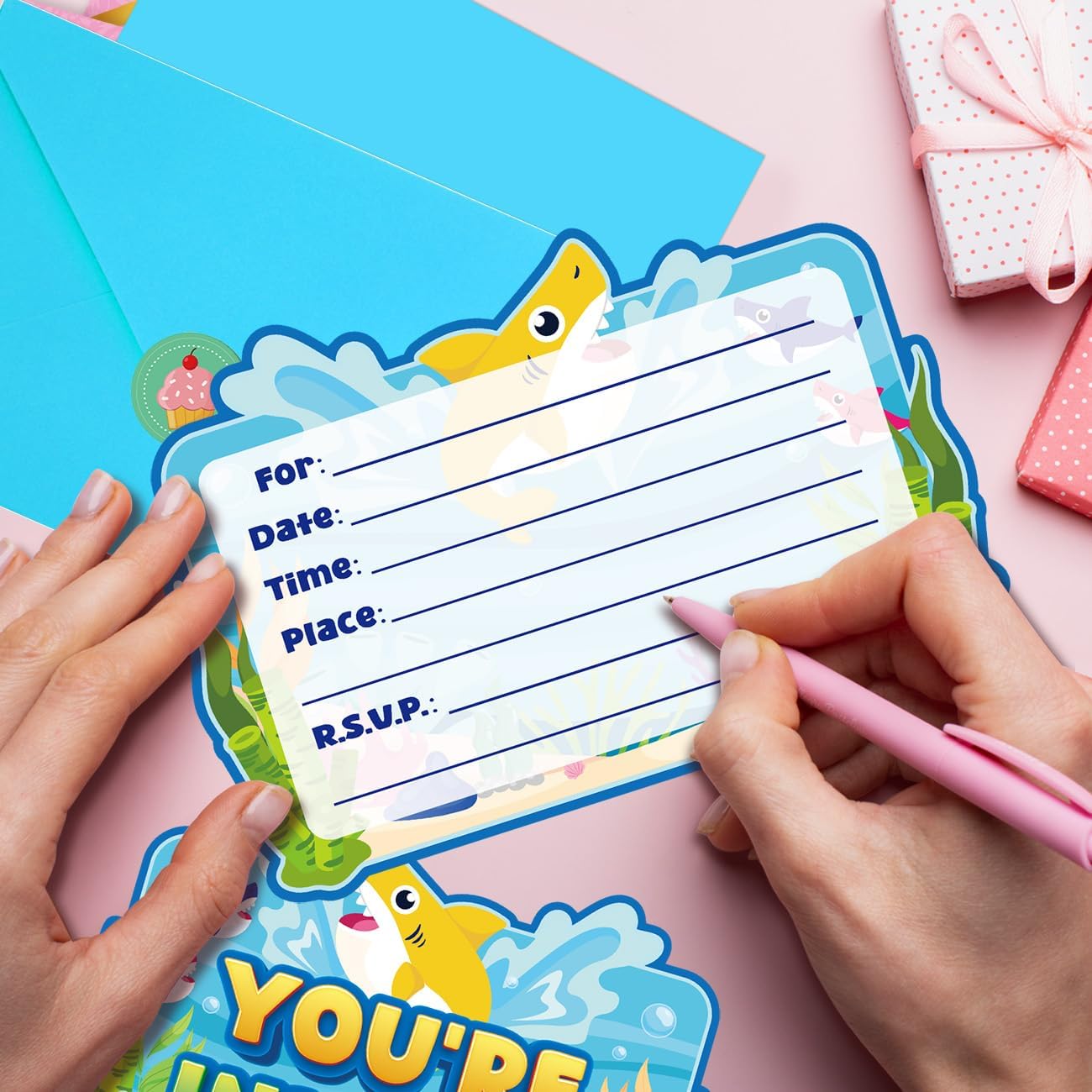 20Pcs Shark Birthday Invitations for Boys