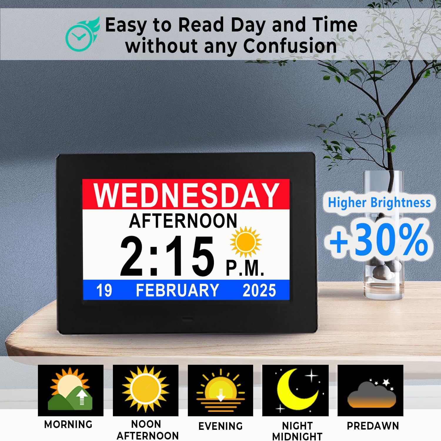 7 Inch Day Clock with 19 Alarms and 20 Custom Reminders