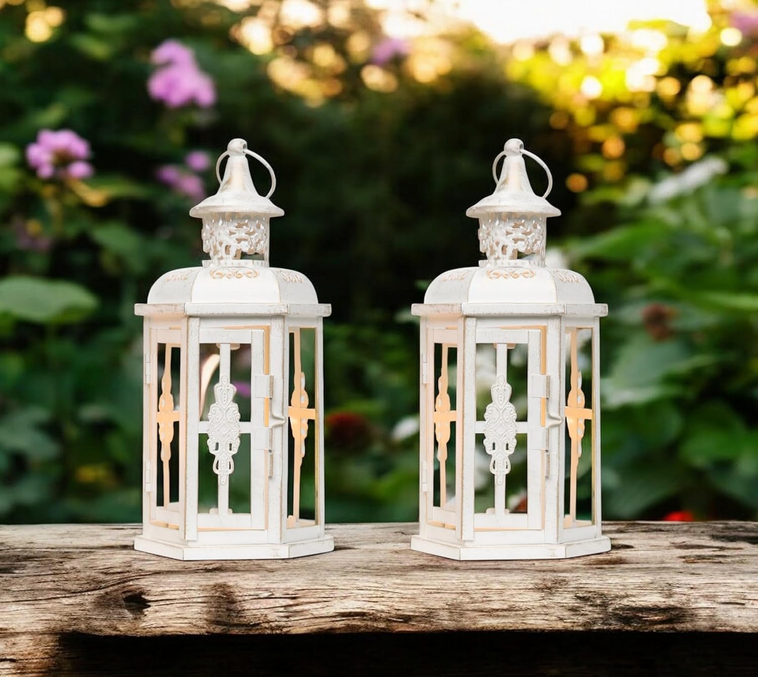 Set of Two White Gold Glass Metal Candle Holders