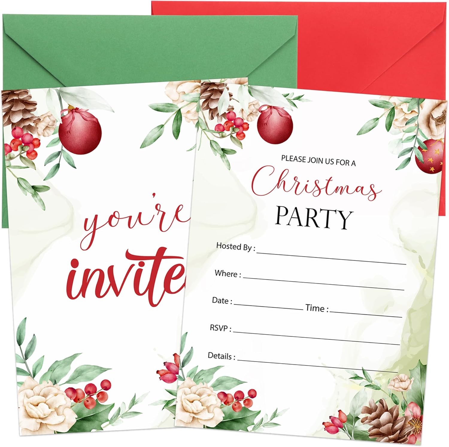30 Pack Christmas Party Invites with Envelopes