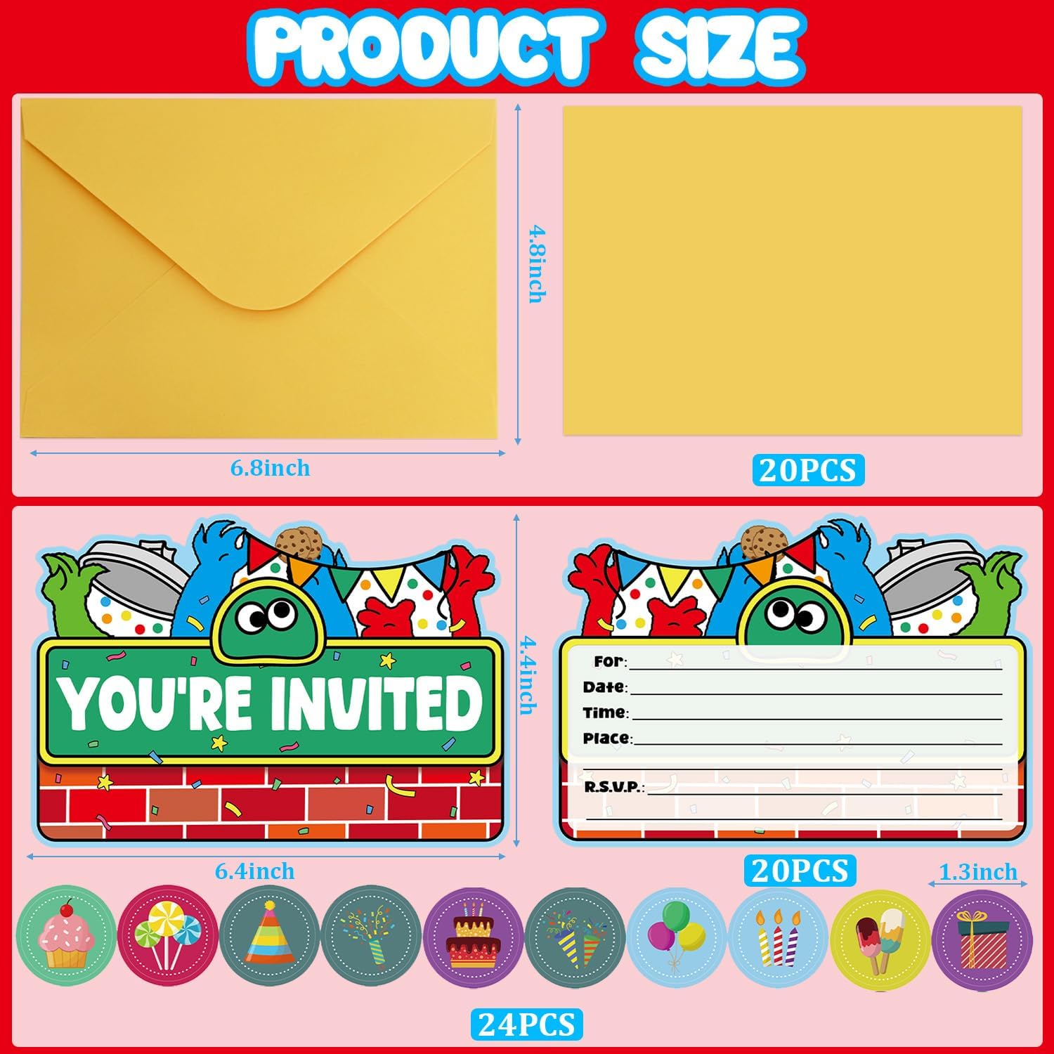 20Pcs Learning Street Birthday Invitations for Boys