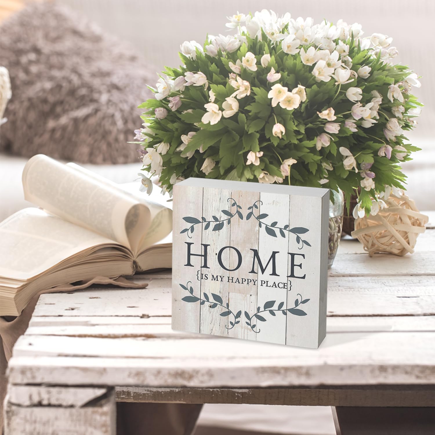 Knibeo Home Sign My Happy Place Wooden Plaque 5x5 Inch