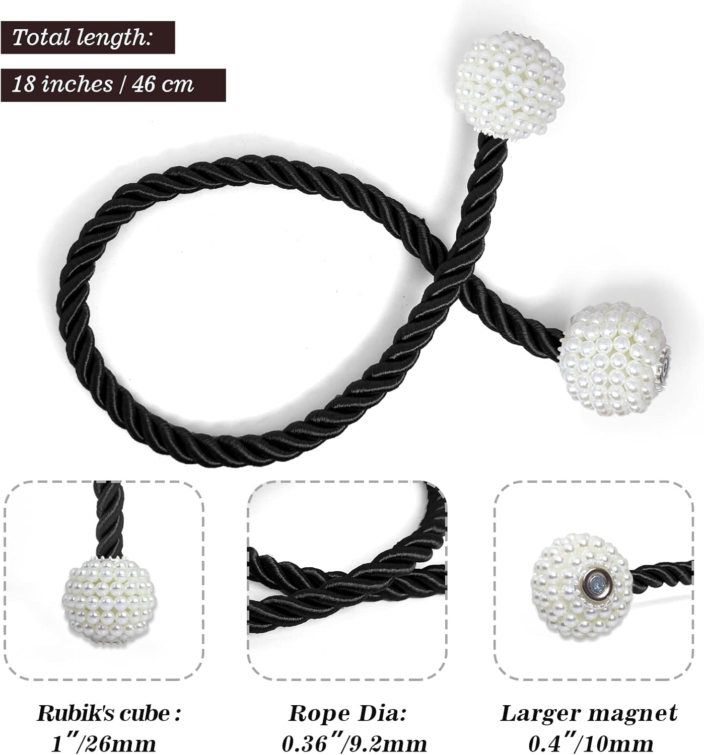 Hion Magnetic Curtain Holdbacks Black 2pcs