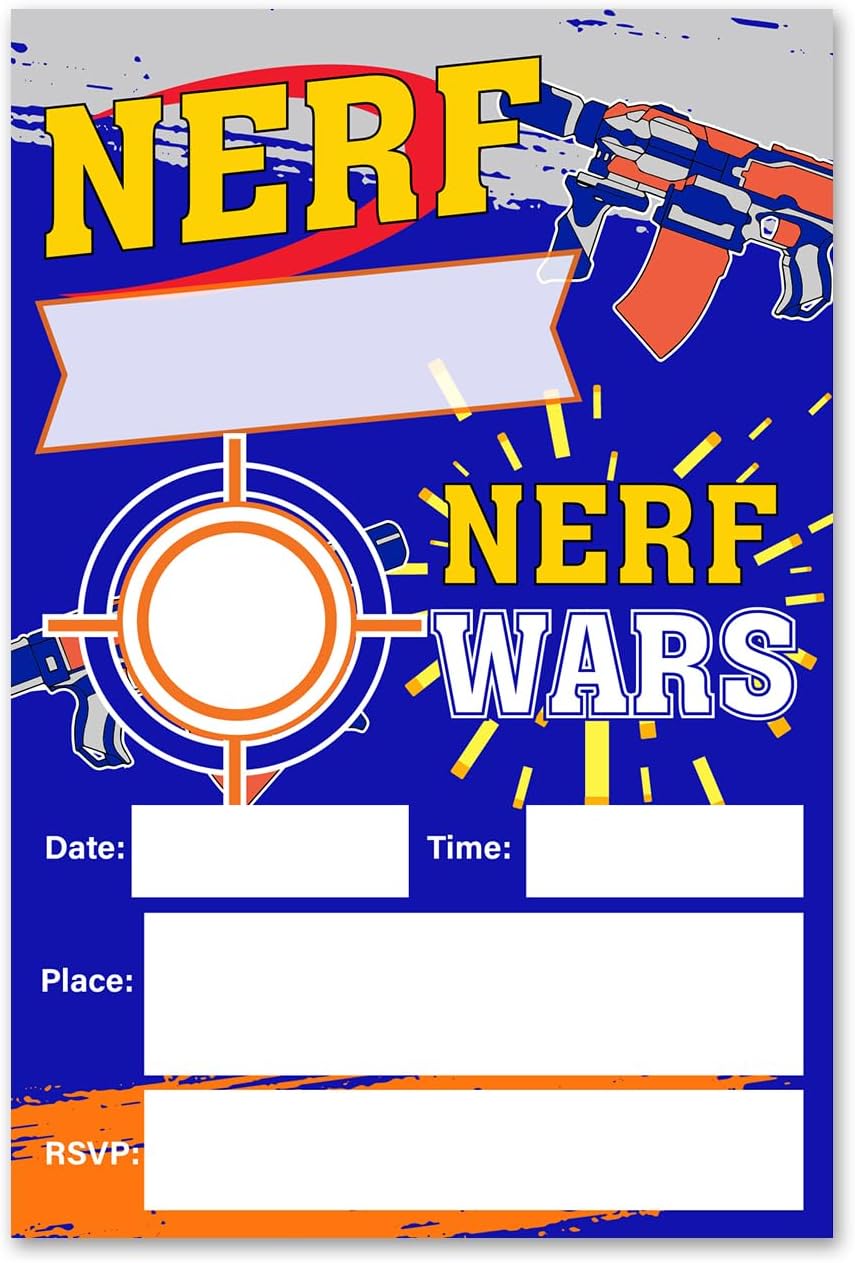 VAHATAN Dart Gun Birthday Invitations 20 Pack With Envelopes