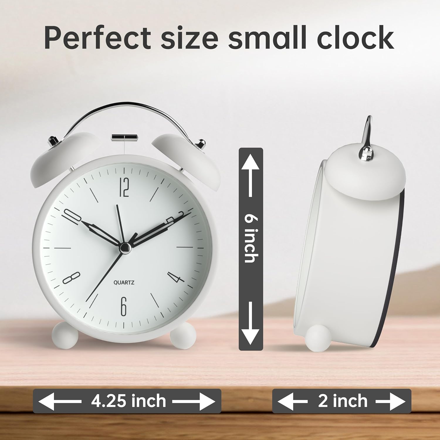 Twin Bell Alarm Clock with Night Light and Super Silent Hand