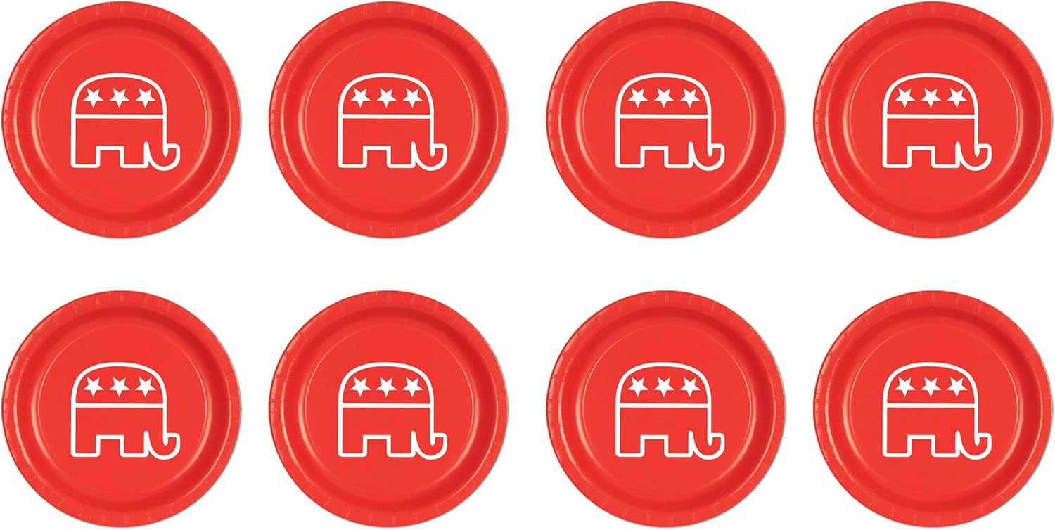 Beistle 9 Inch Paper Plates 8 Pack Red White Political Tableware