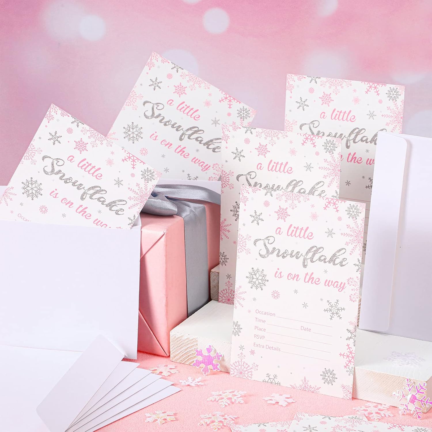 25 Sets Snowflake Baby Shower Invitations with Envelopes