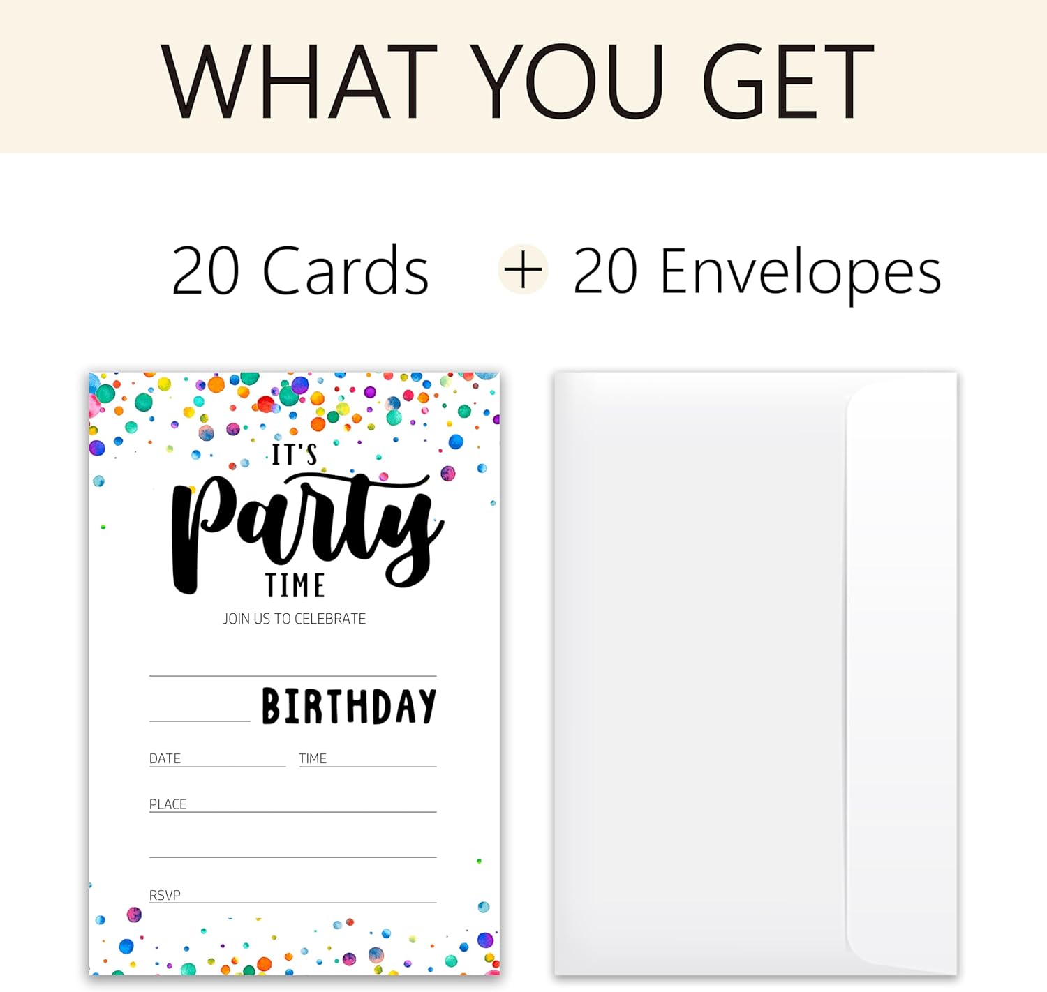 Its Party Time Birthday Invitation Cards with Envelopes Pack of 20