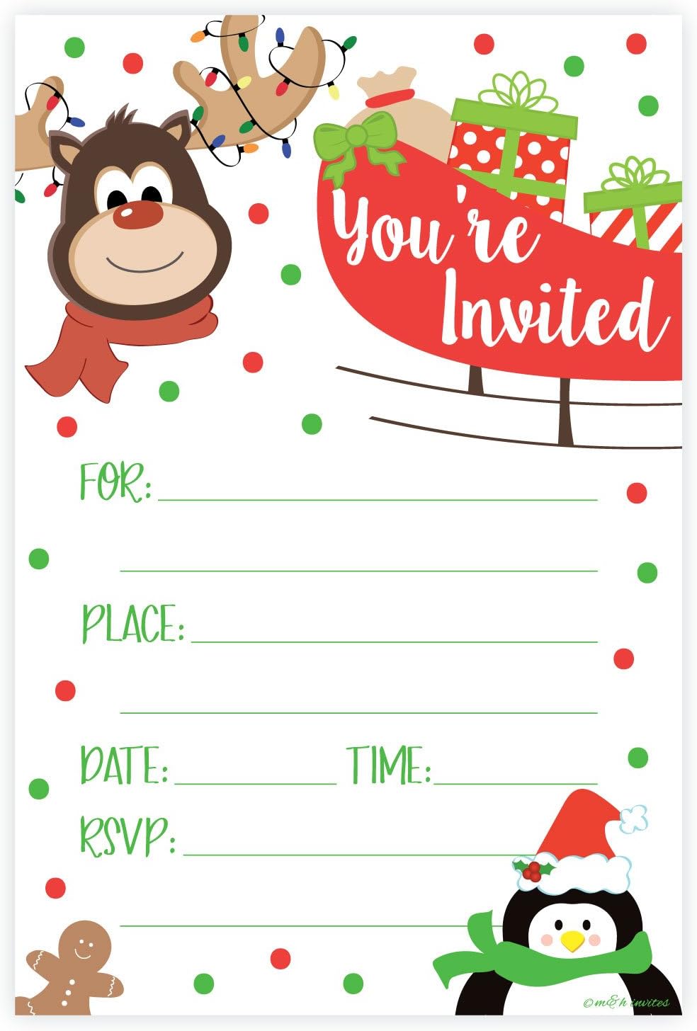 Reindeer Christmas Party Invitations 20 Count With Envelopes