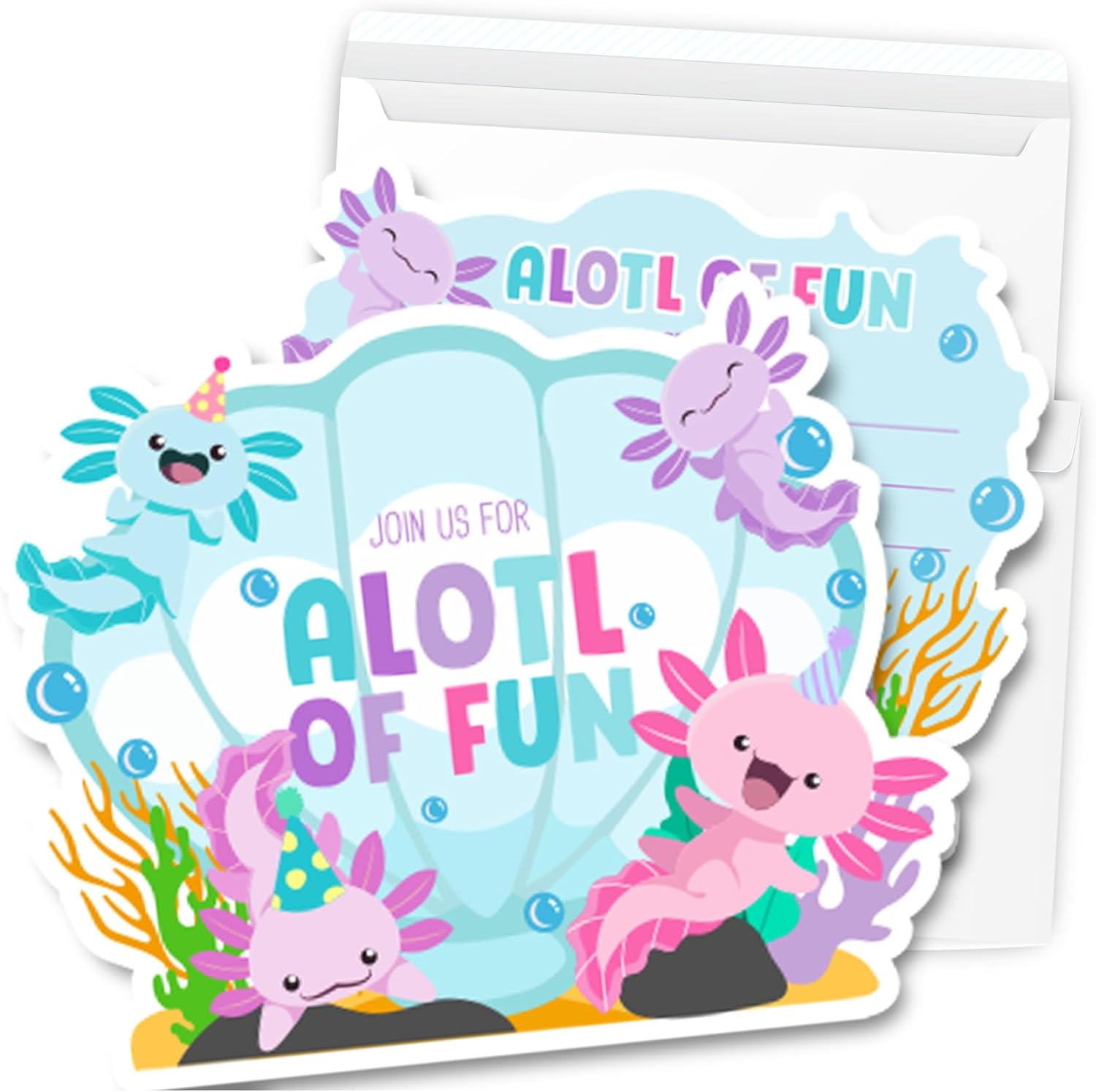 Axolotl Birthday Invitations with Envelopes 30Pcs