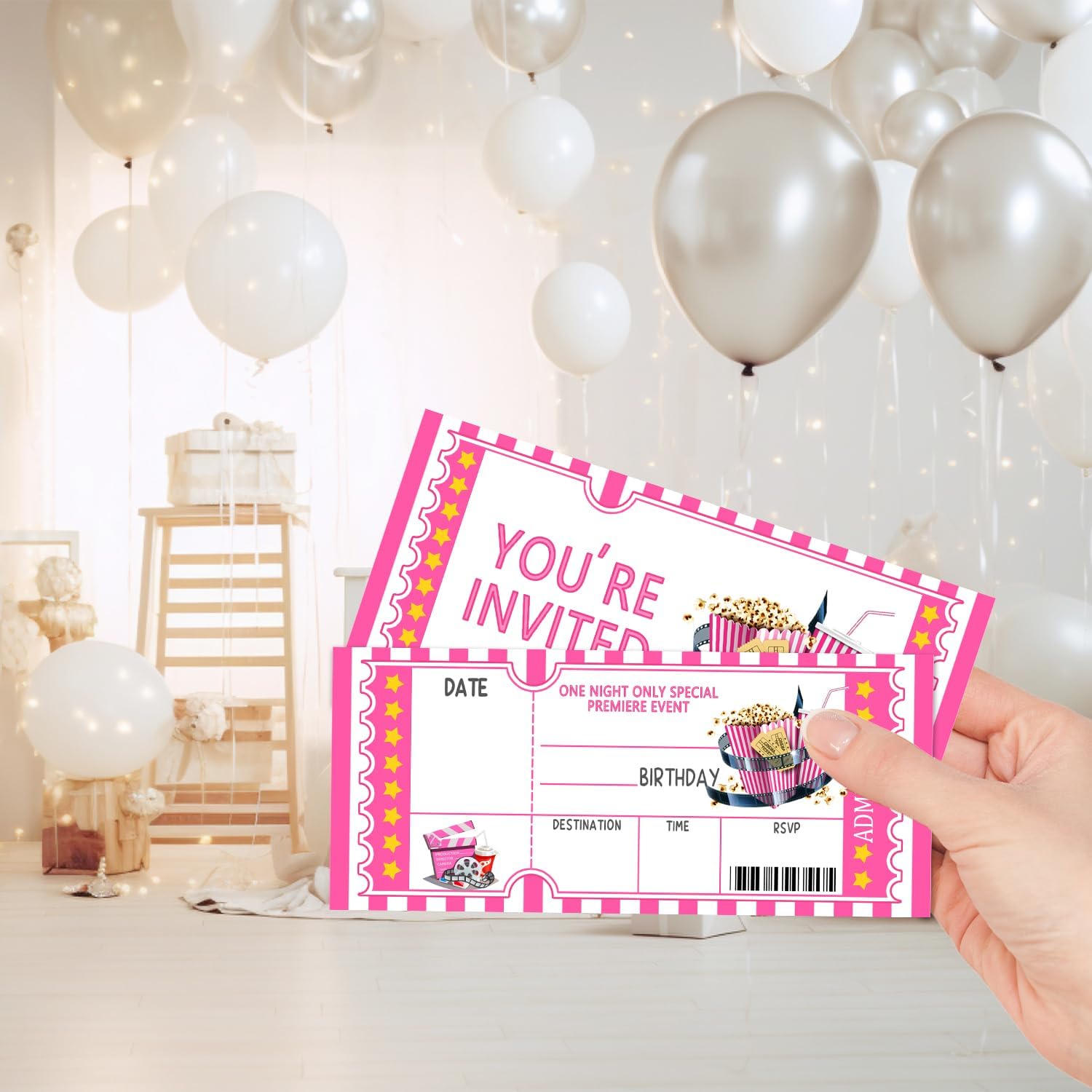 Movie Night Ticket Birthday Invitation Cards for Teens and Adults