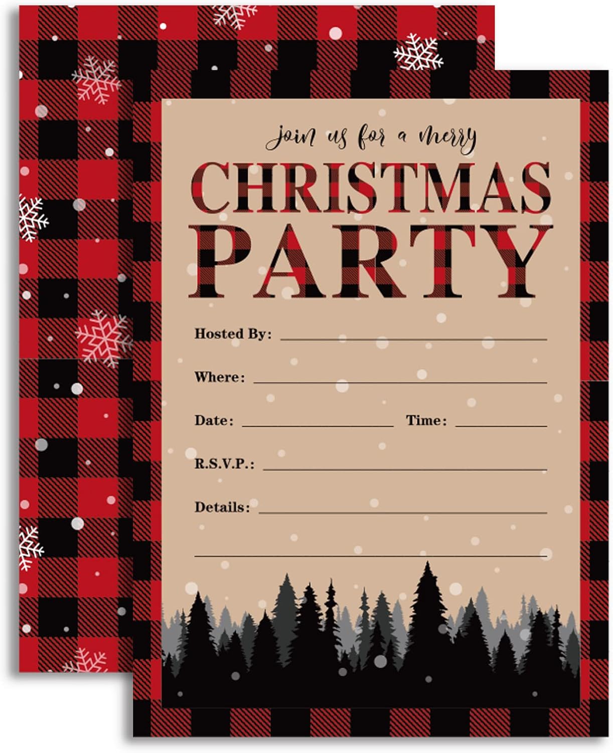Whaline 25 Pack Christmas Invites with Kraft Envelopes