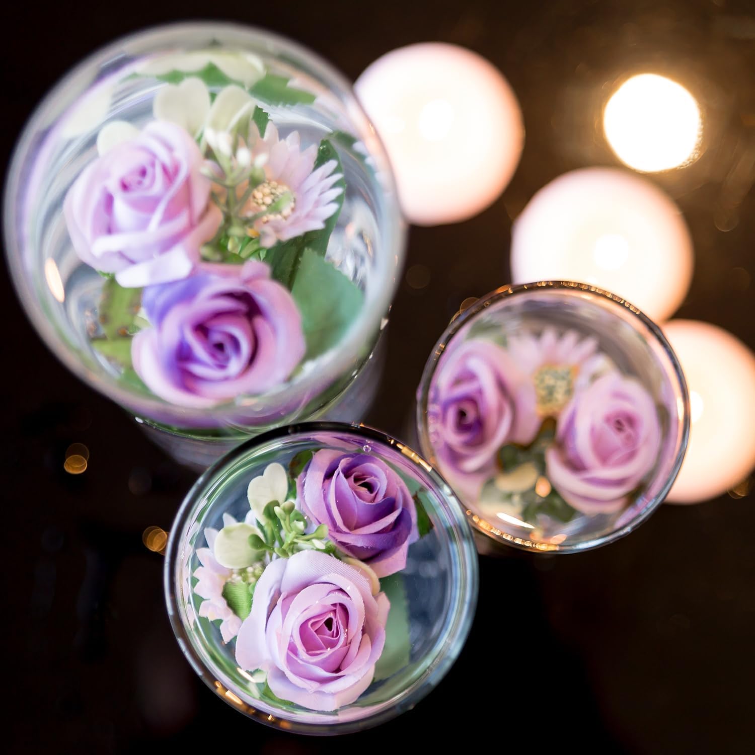 Purple Artificial Rose Vase Fillers with Floating Candles