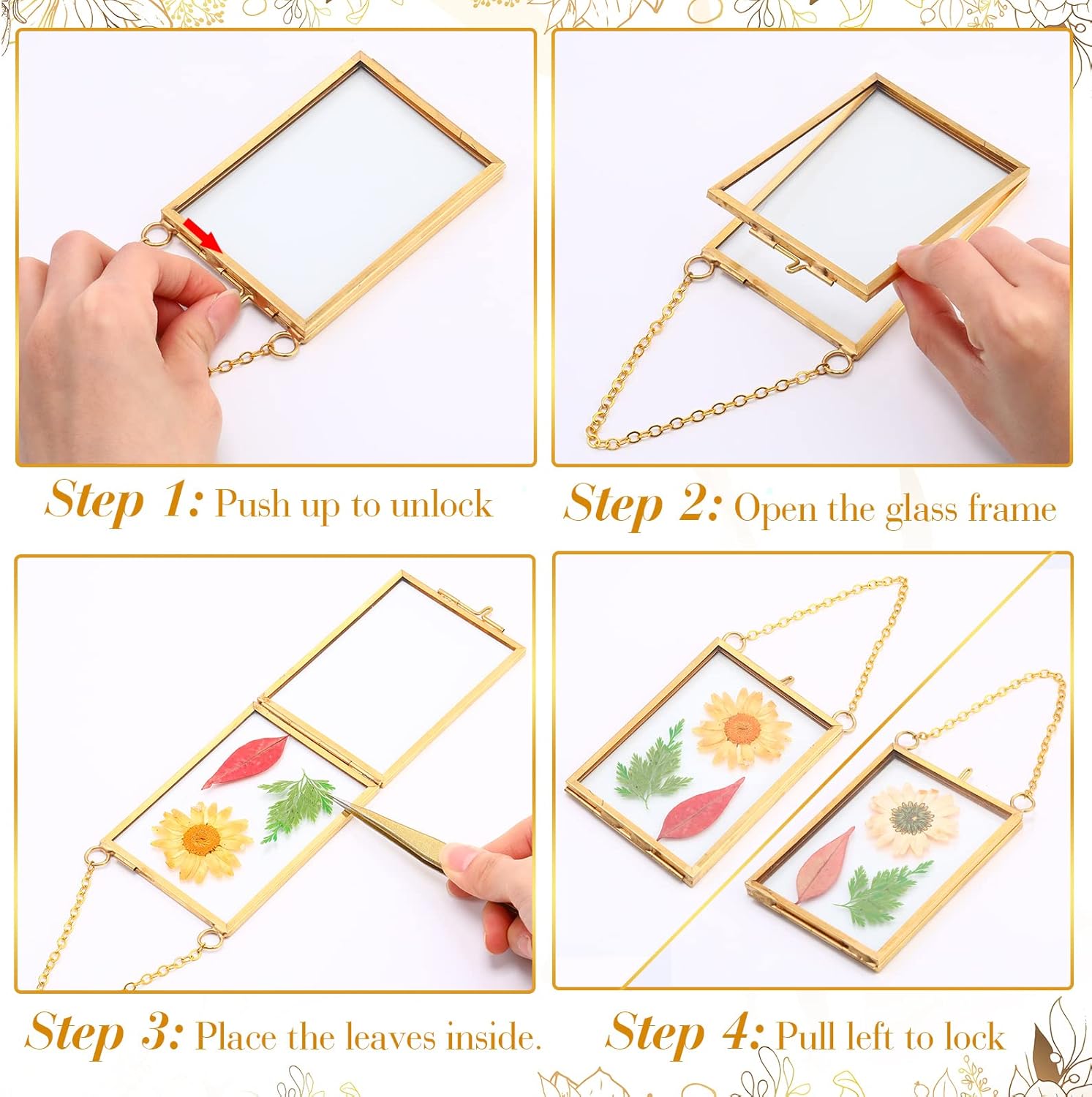 Landhoow 8 Pcs Gold Floating Picture Frame for Dried Flowers