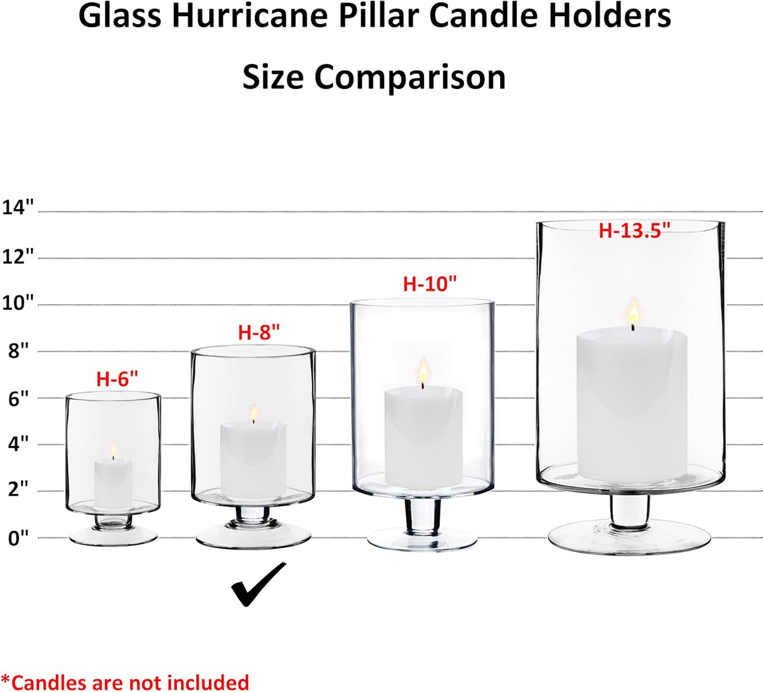 CYS EXCEL Glass Hurricane Candle Holder 8 Inch