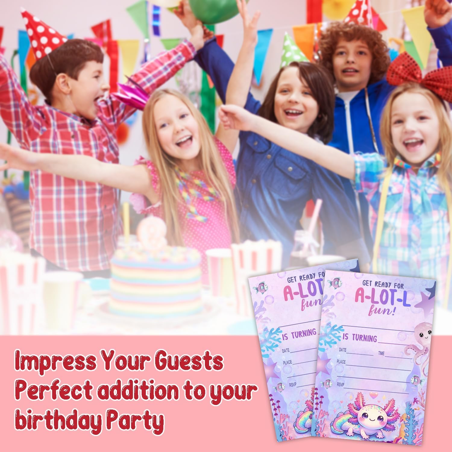 Axolotl Birthday Invitations for Kids 20 Piece Set