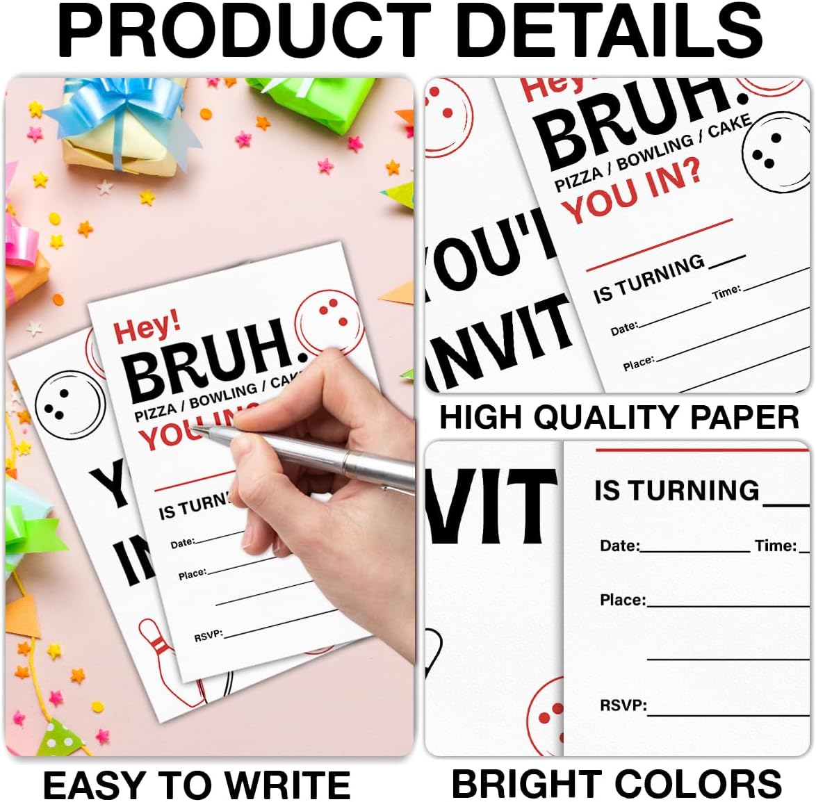 RNYJJ Bowling Birthday Invites with Envelopes 20 Count